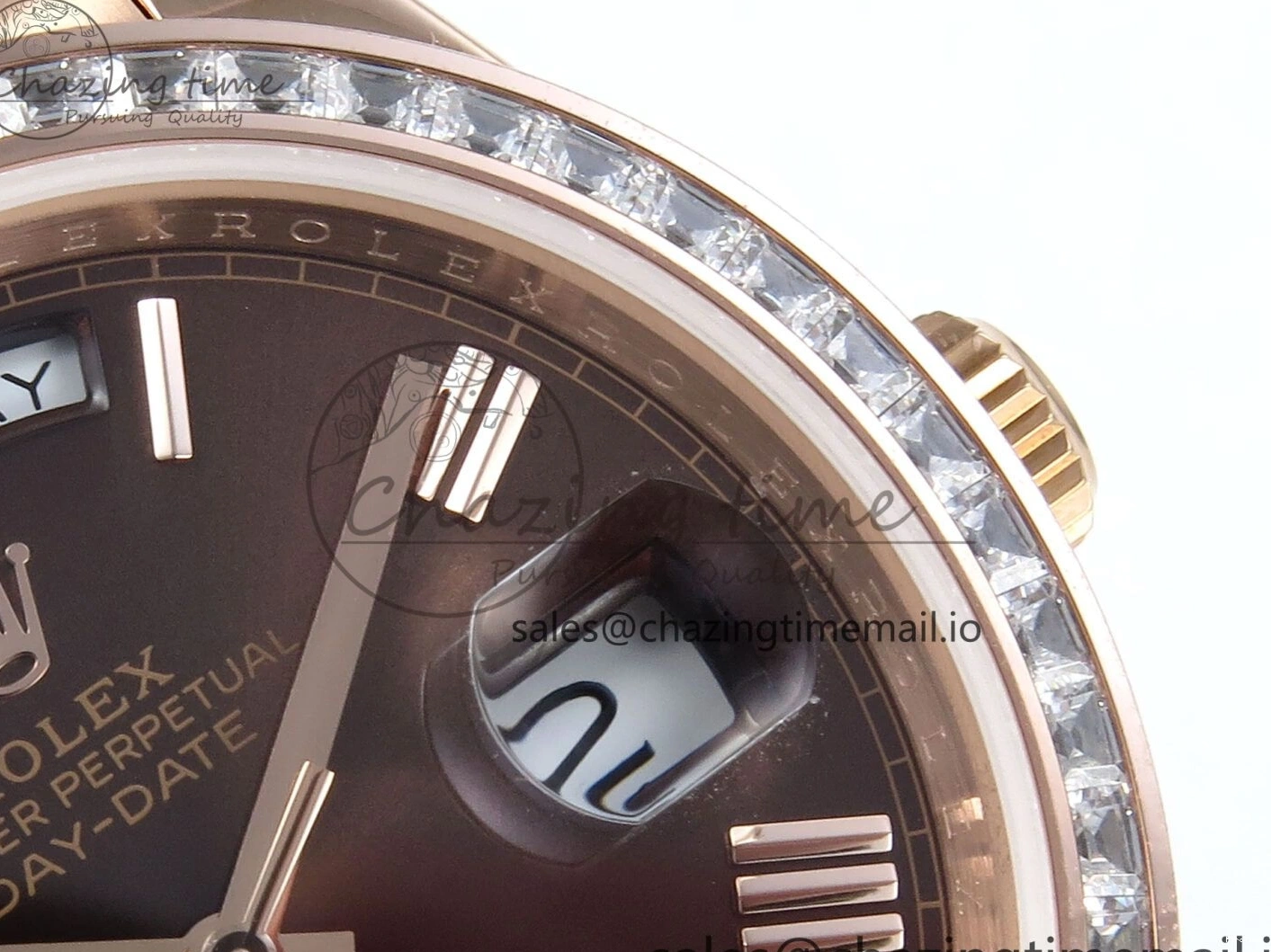 MiroTime 0521 Lightweight DayDate 40 RG QF 1:1 Best Edition Brown Roman Dial Diamonds Bezel on President Bracelet A2836 V5 (Gain Weight) 475